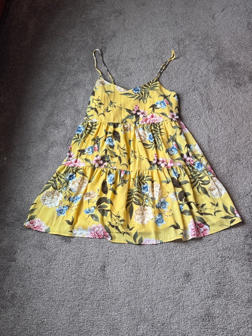 Everly Yellow Floral Spaghetti Strap Mini Dress Flowy SIZE M